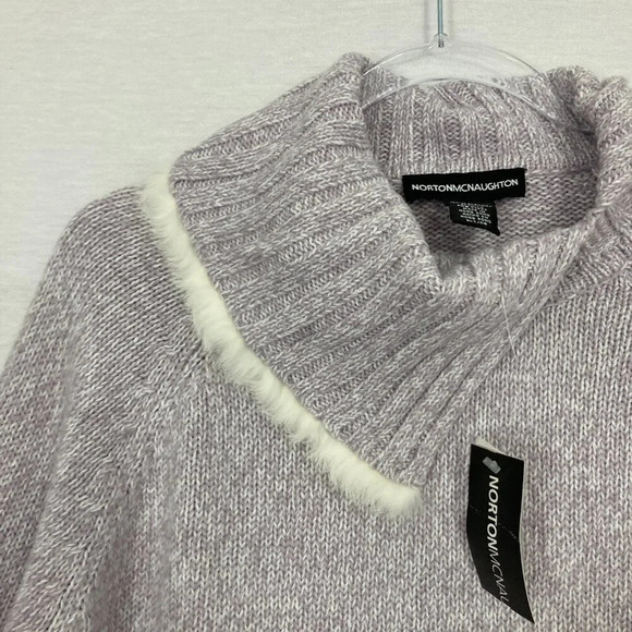 New Norton McNaughton Light Purple Fur Trim Soft Cozy Pullover Sweater Large - Picture 6 of 11